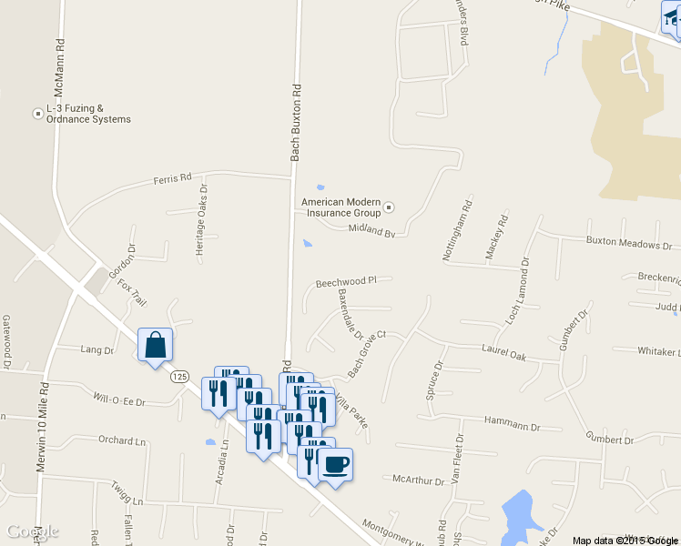 map of restaurants, bars, coffee shops, grocery stores, and more near 1226 Beechwood Place in Amelia