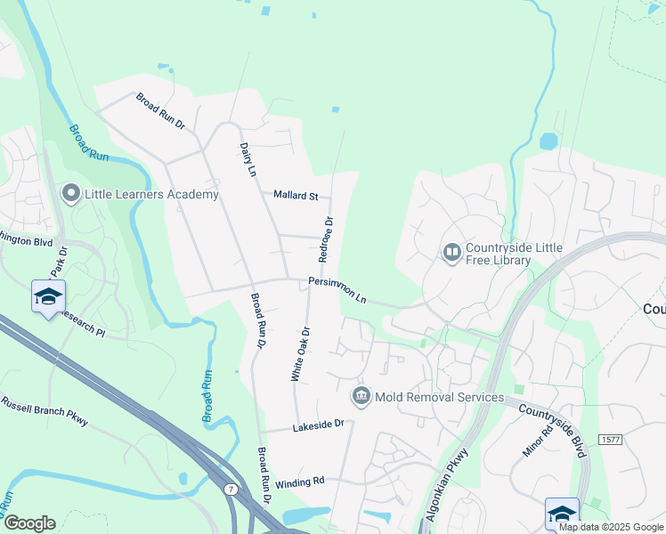 map of restaurants, bars, coffee shops, grocery stores, and more near 20286 Redrose Drive in Sterling