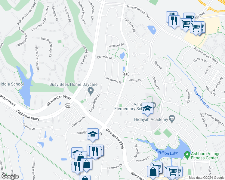 map of restaurants, bars, coffee shops, grocery stores, and more near 20311 Baymeadow Court in Ashburn
