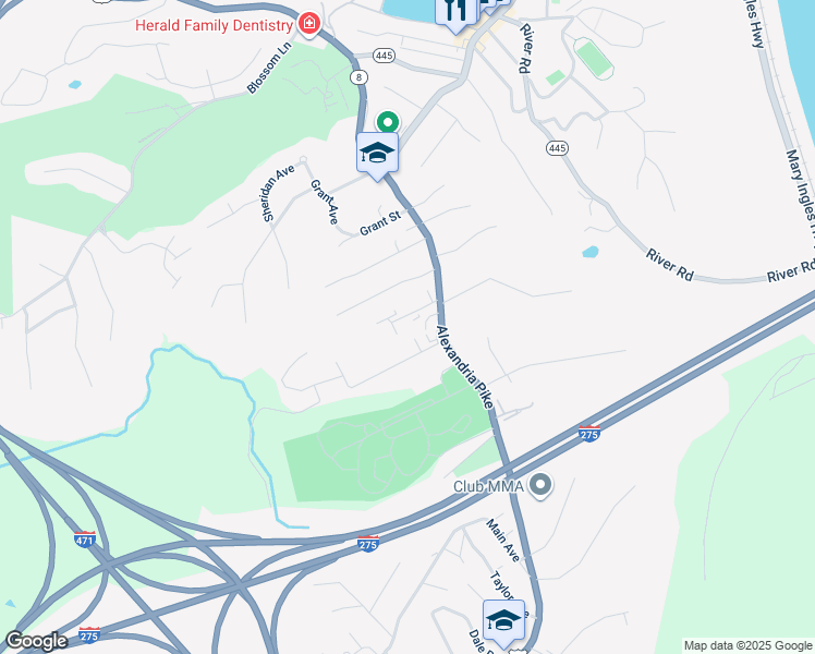 map of restaurants, bars, coffee shops, grocery stores, and more near 13 Crowell Avenue in Fort Thomas