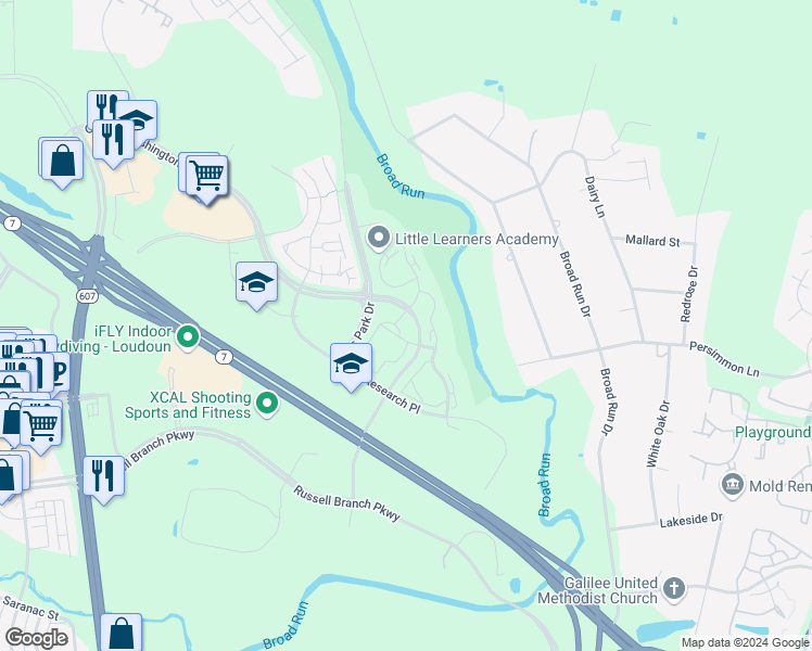 map of restaurants, bars, coffee shops, grocery stores, and more near 20273 Beechwood Terrace in Ashburn