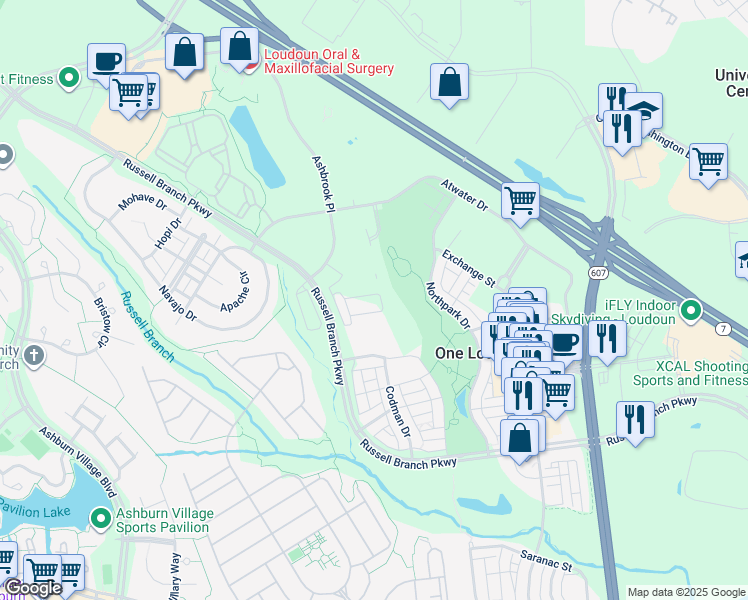 map of restaurants, bars, coffee shops, grocery stores, and more near 44533 Wolfhound Square in Ashburn