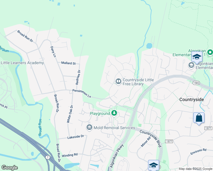 map of restaurants, bars, coffee shops, grocery stores, and more near 5 Whaley Court in Sterling