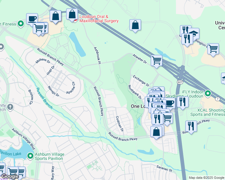 map of restaurants, bars, coffee shops, grocery stores, and more near 44533 Wolfhound Square in Ashburn