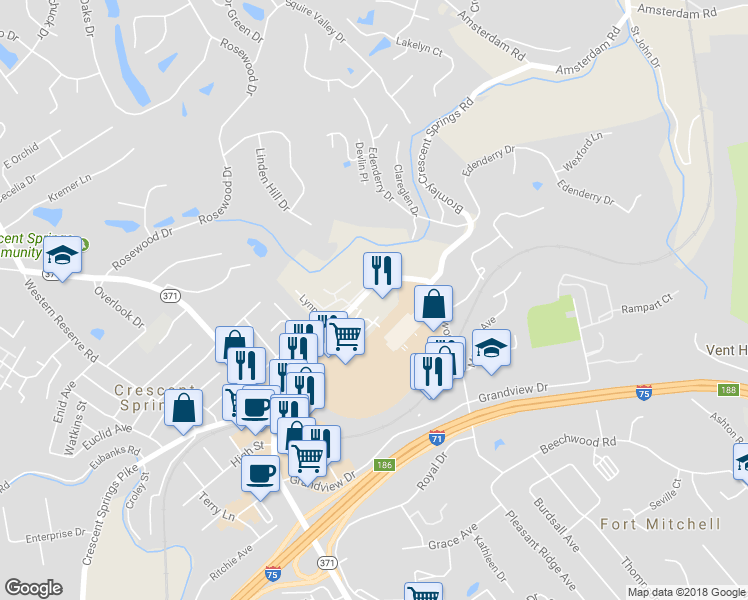 map of restaurants, bars, coffee shops, grocery stores, and more near 2325 Anderson Road in Fort Mitchell