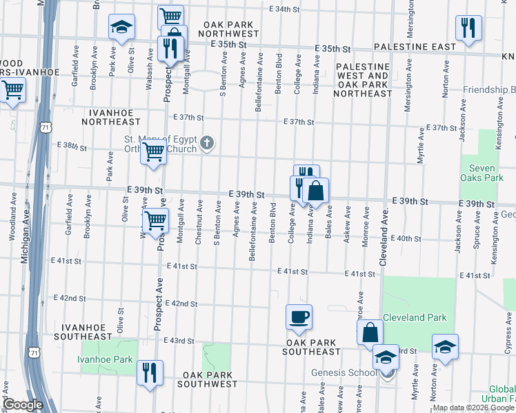 map of restaurants, bars, coffee shops, grocery stores, and more near 3932 Bellefontaine Avenue in Kansas City