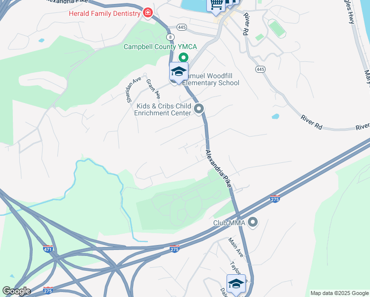 map of restaurants, bars, coffee shops, grocery stores, and more near 66 Pleasant Avenue in Fort Thomas