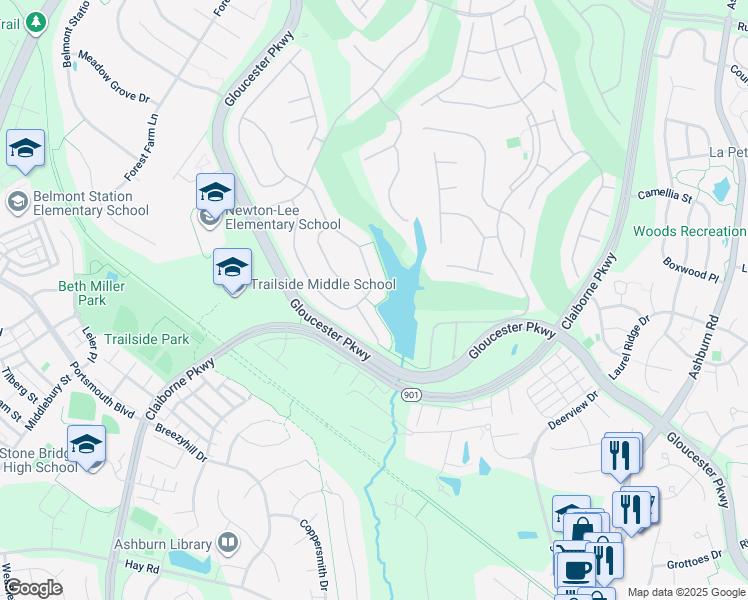 map of restaurants, bars, coffee shops, grocery stores, and more near 20271 Kiawah Island Drive in Ashburn