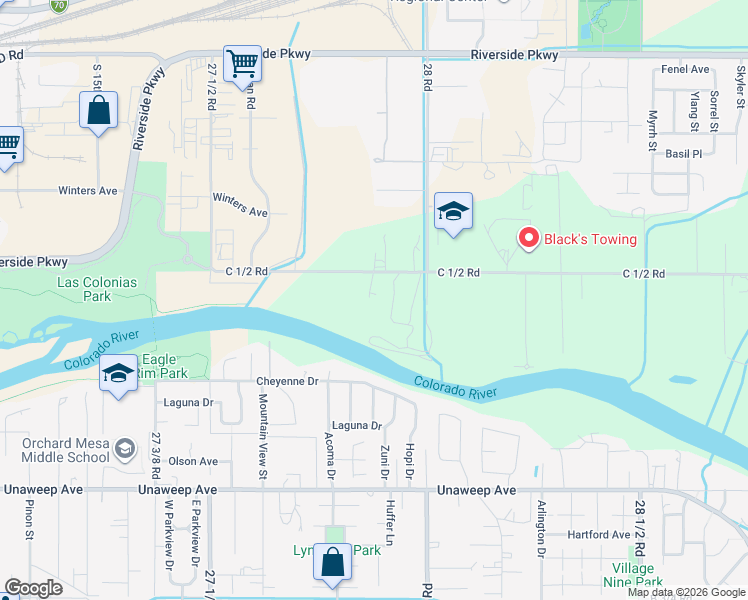 map of restaurants, bars, coffee shops, grocery stores, and more near 2779 C 1/2 Road in Grand Junction
