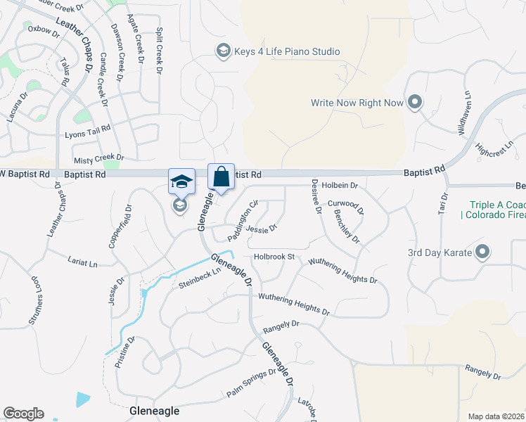 map of restaurants, bars, coffee shops, grocery stores, and more near 15430 Paddington Circle in Colorado Springs