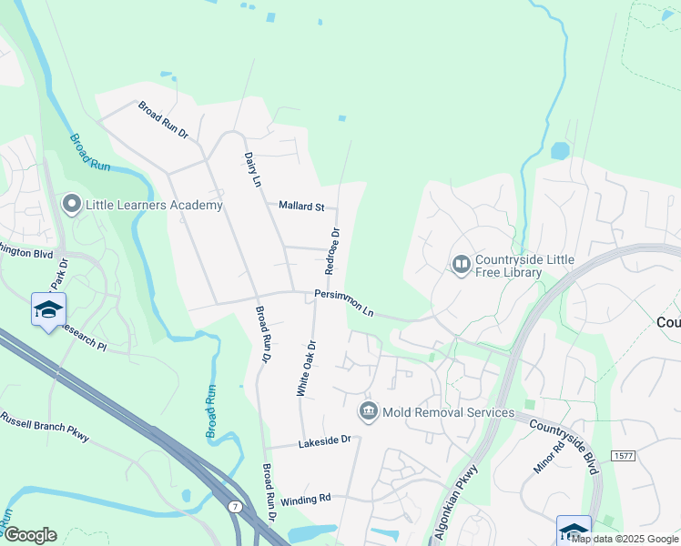 map of restaurants, bars, coffee shops, grocery stores, and more near 20262 Redrose Drive in Sterling