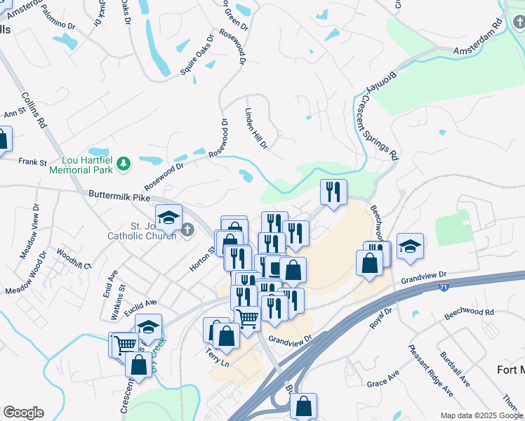 map of restaurants, bars, coffee shops, grocery stores, and more near 630 Queen City Avenue in Fort Mitchell