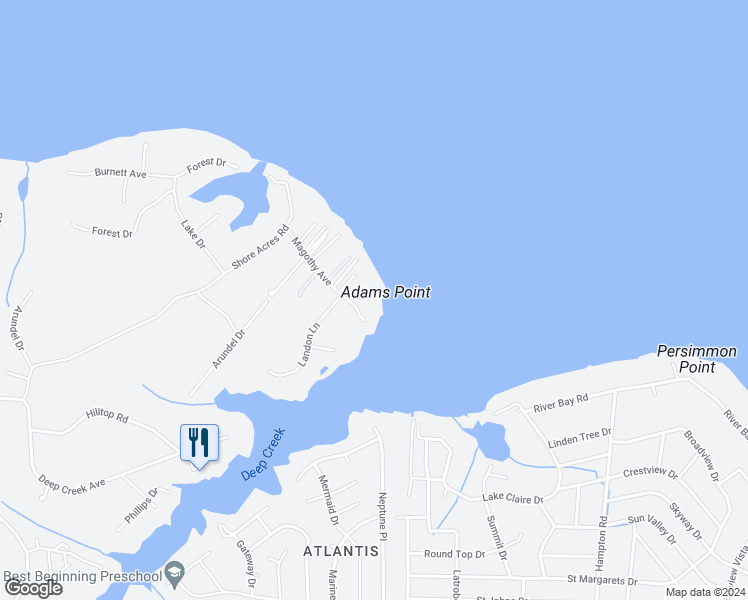 map of restaurants, bars, coffee shops, grocery stores, and more near 1011 Magothy Avenue in Arnold