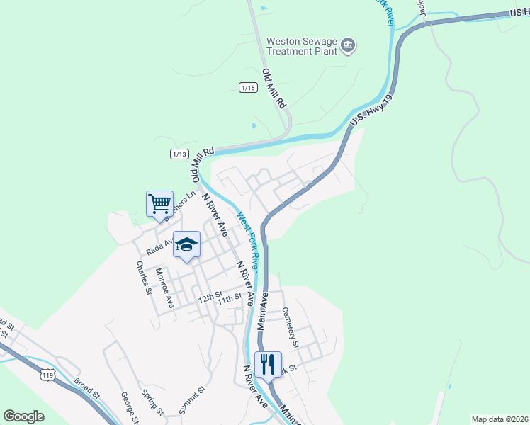 map of restaurants, bars, coffee shops, grocery stores, and more near in Lewis County