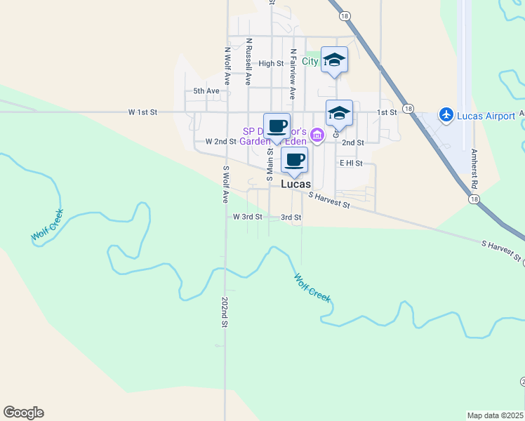 map of restaurants, bars, coffee shops, grocery stores, and more near 305-389 South Main Street in Lucas