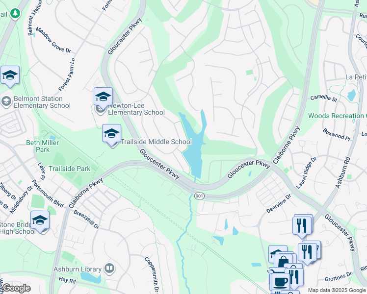 map of restaurants, bars, coffee shops, grocery stores, and more near 20275 Kiawah Island Drive in Ashburn