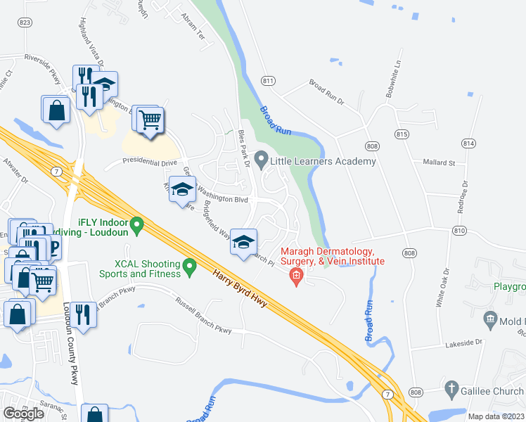 map of restaurants, bars, coffee shops, grocery stores, and more near 20285 Beechwood Terrace in Ashburn