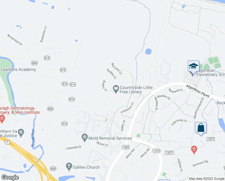 map of restaurants, bars, coffee shops, grocery stores, and more near 63 McPherson Circle in Sterling