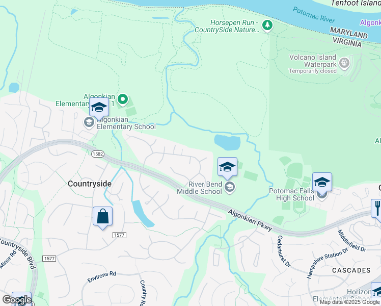 map of restaurants, bars, coffee shops, grocery stores, and more near 35 Whittingham Circle in Sterling