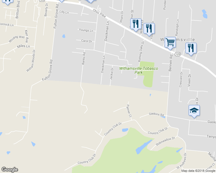 map of restaurants, bars, coffee shops, grocery stores, and more near 3833 Jackie Drive in Cincinnati