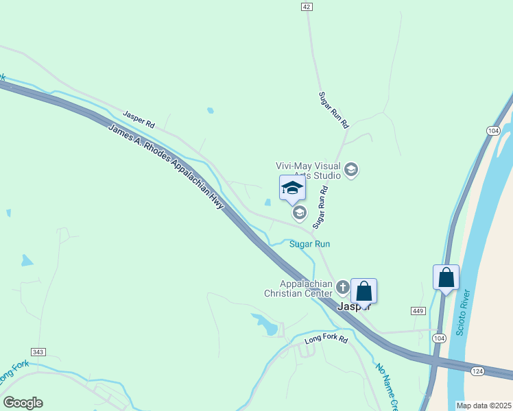 map of restaurants, bars, coffee shops, grocery stores, and more near 2874 Jasper Road in Piketon