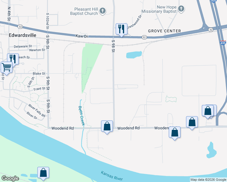 map of restaurants, bars, coffee shops, grocery stores, and more near 2552 South 98 Street in Edwardsville