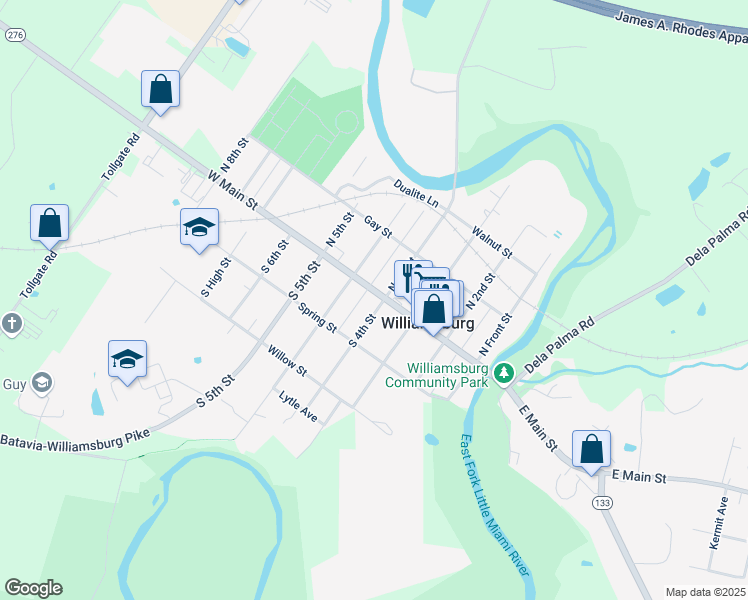 map of restaurants, bars, coffee shops, grocery stores, and more near 460 West Main Street in Williamsburg