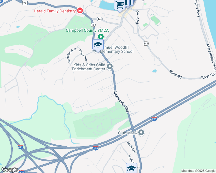 map of restaurants, bars, coffee shops, grocery stores, and more near 1321a Pleasant Avenue in Fort Thomas