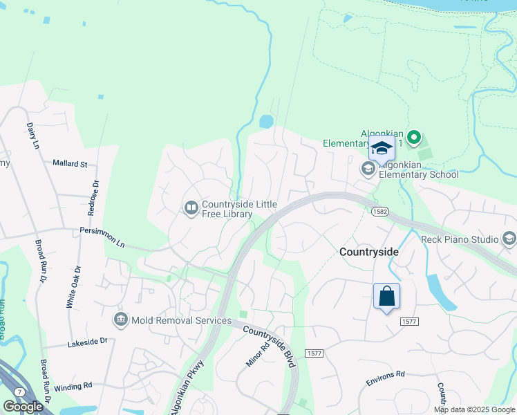 map of restaurants, bars, coffee shops, grocery stores, and more near 5 McPherson Circle in Sterling
