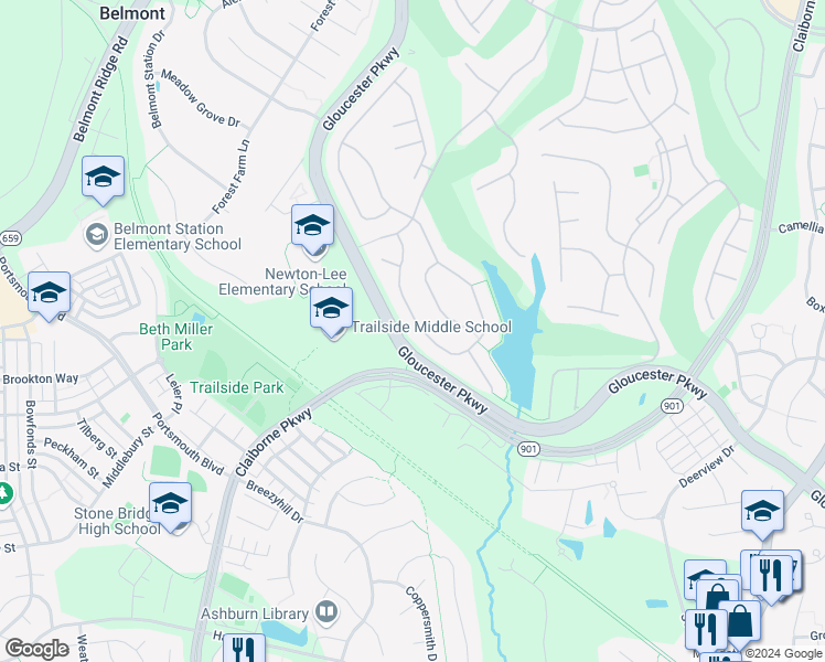map of restaurants, bars, coffee shops, grocery stores, and more near 20231 Kiawah Island Drive in Ashburn