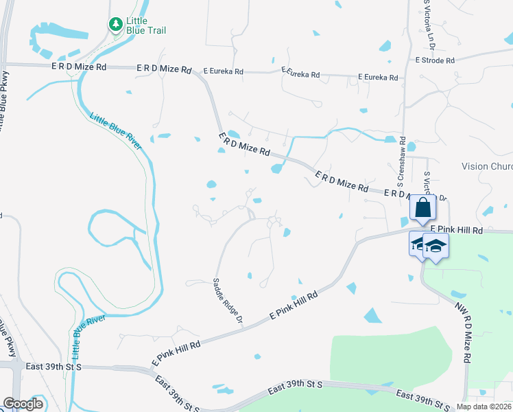map of restaurants, bars, coffee shops, grocery stores, and more near 3321 South Saddle Ridge Court in Independence