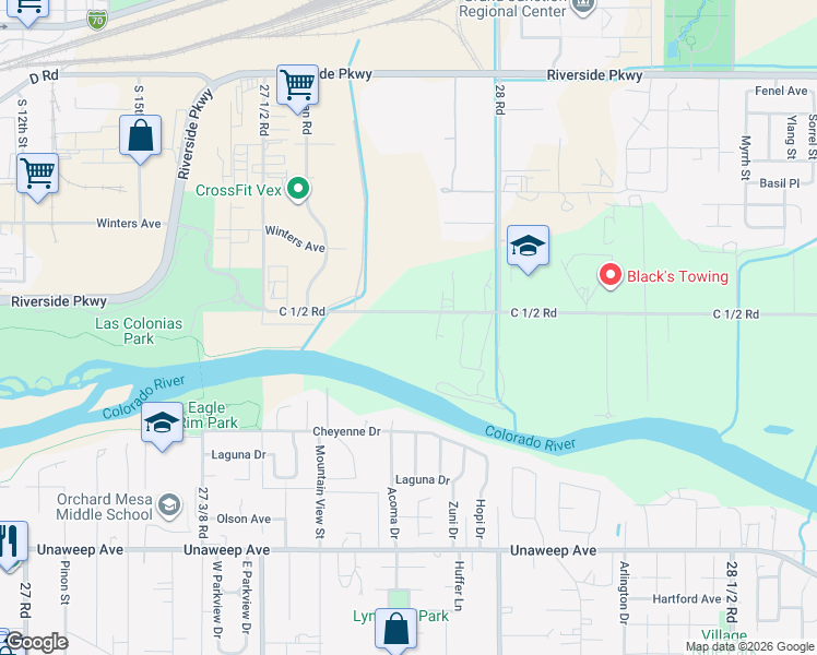 map of restaurants, bars, coffee shops, grocery stores, and more near 2779 C 1/2 Road in Grand Junction
