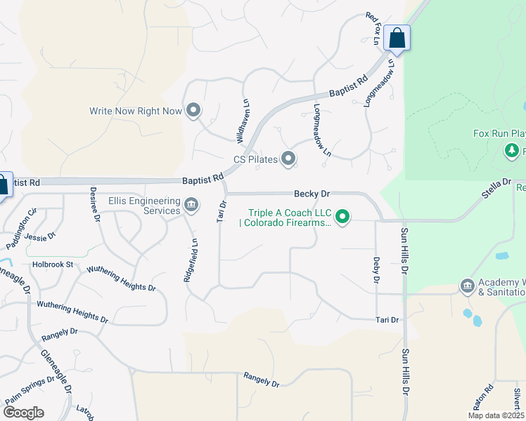 map of restaurants, bars, coffee shops, grocery stores, and more near 1065 Becky Drive in Colorado Springs