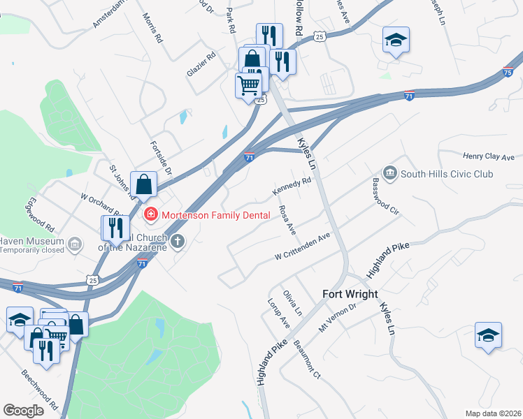 map of restaurants, bars, coffee shops, grocery stores, and more near 106 Kennedy Road in Covington