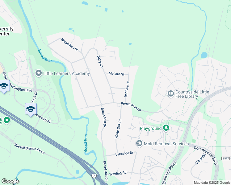 map of restaurants, bars, coffee shops, grocery stores, and more near 20262 Dairy Ln in Sterling