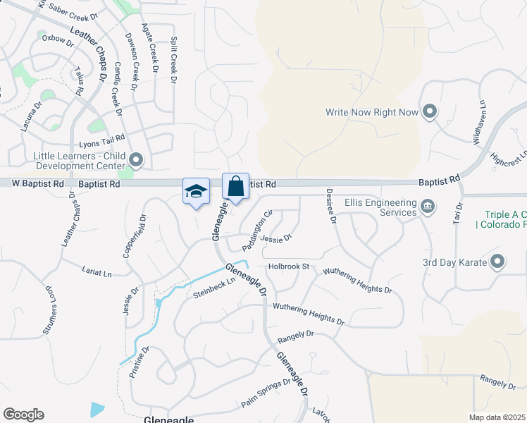 map of restaurants, bars, coffee shops, grocery stores, and more near 15380 Paddington Circle in Colorado Springs