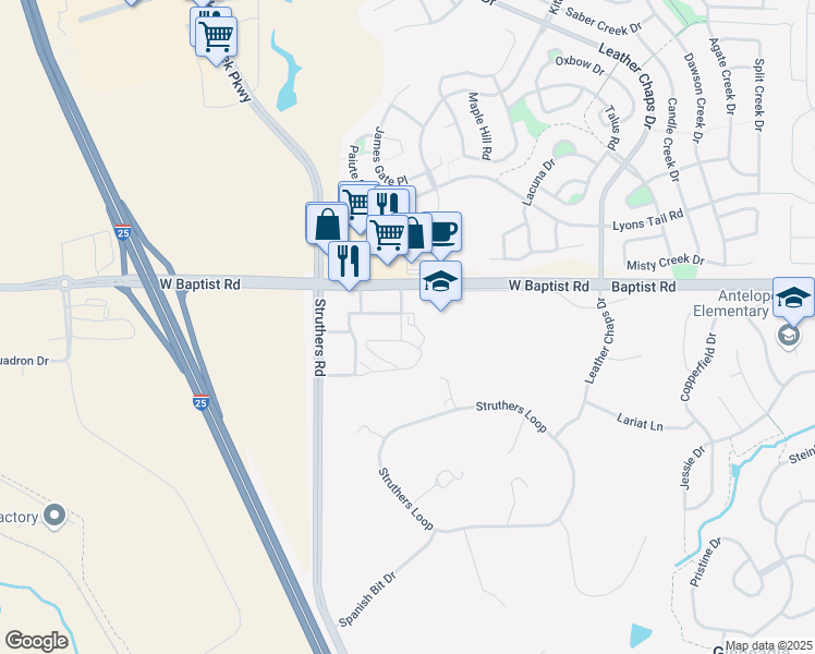 map of restaurants, bars, coffee shops, grocery stores, and more near 851 Baptist Road in Colorado Springs