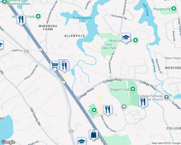 map of restaurants, bars, coffee shops, grocery stores, and more near 71 Jones Station Road in Arnold