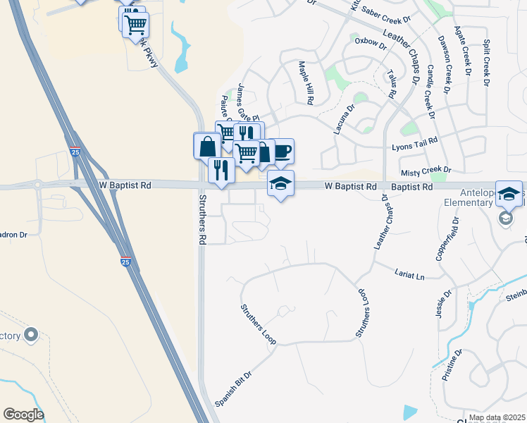 map of restaurants, bars, coffee shops, grocery stores, and more near 851 Baptist Road in Colorado Springs