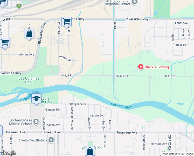 map of restaurants, bars, coffee shops, grocery stores, and more near 2785 C 1/2 Road in Grand Junction