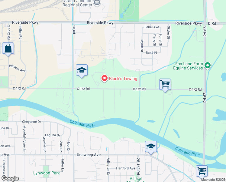 map of restaurants, bars, coffee shops, grocery stores, and more near 2831 C 1/2 Road in Grand Junction