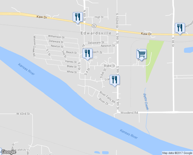 map of restaurants, bars, coffee shops, grocery stores, and more near 463 Trant Street in Edwardsville