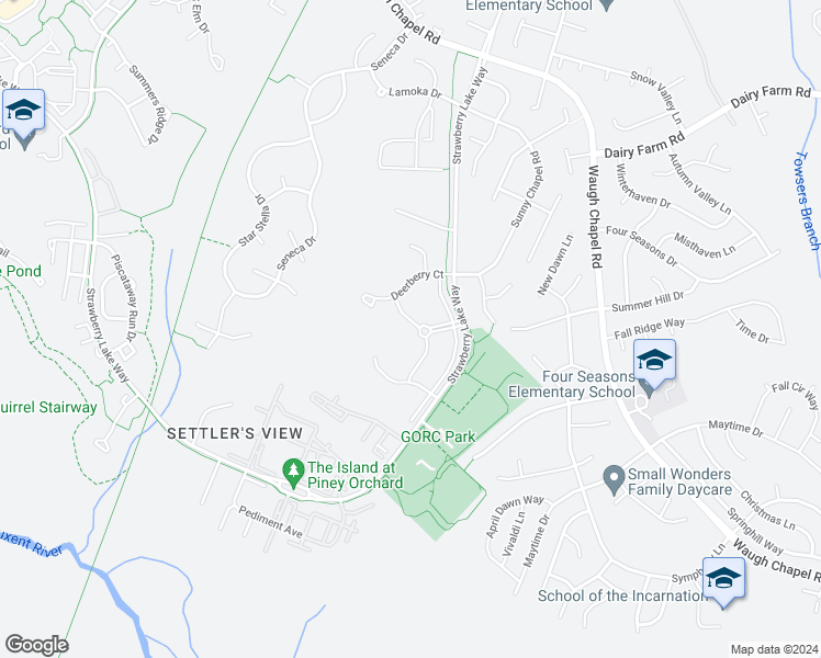 map of restaurants, bars, coffee shops, grocery stores, and more near 2523 Black Oak Way in Odenton