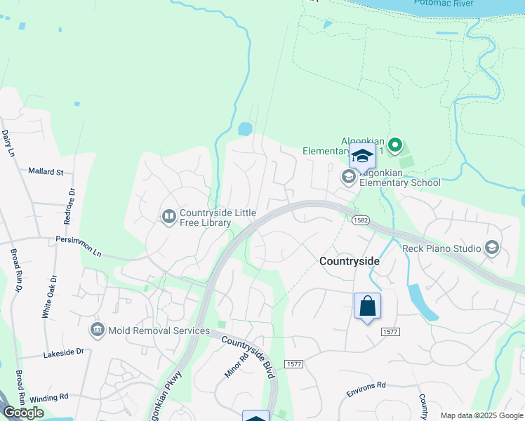 map of restaurants, bars, coffee shops, grocery stores, and more near 40 Paxton Court in Sterling