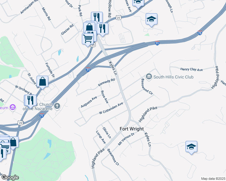 map of restaurants, bars, coffee shops, grocery stores, and more near 113 Kyles Lane in Covington