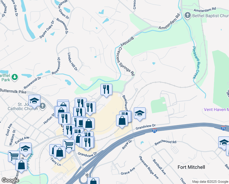 map of restaurants, bars, coffee shops, grocery stores, and more near 2244 Bromley-Crescent Springs Road in Fort Mitchell