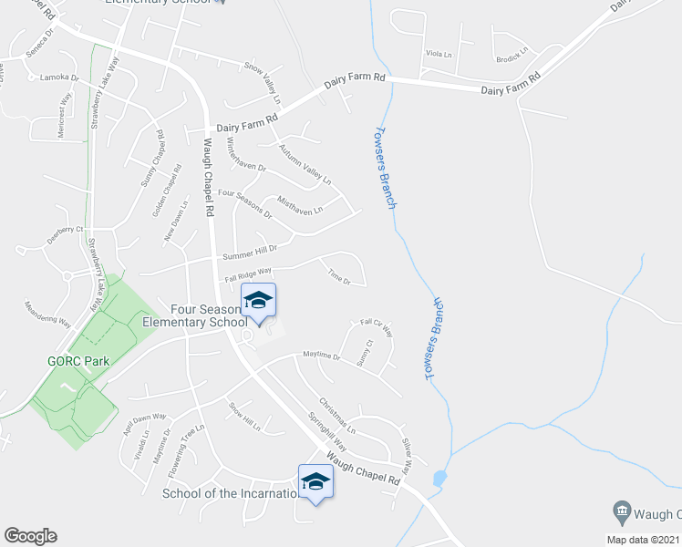 map of restaurants, bars, coffee shops, grocery stores, and more near 2264 Time Drive in Gambrills