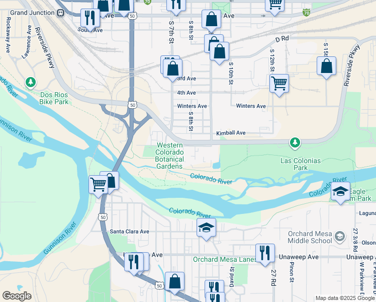 map of restaurants, bars, coffee shops, grocery stores, and more near 745 Struthers Avenue in Grand Junction