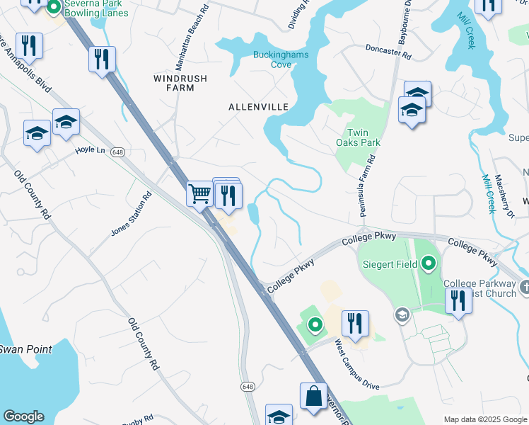 map of restaurants, bars, coffee shops, grocery stores, and more near 930 Blue Fox Way in Arnold