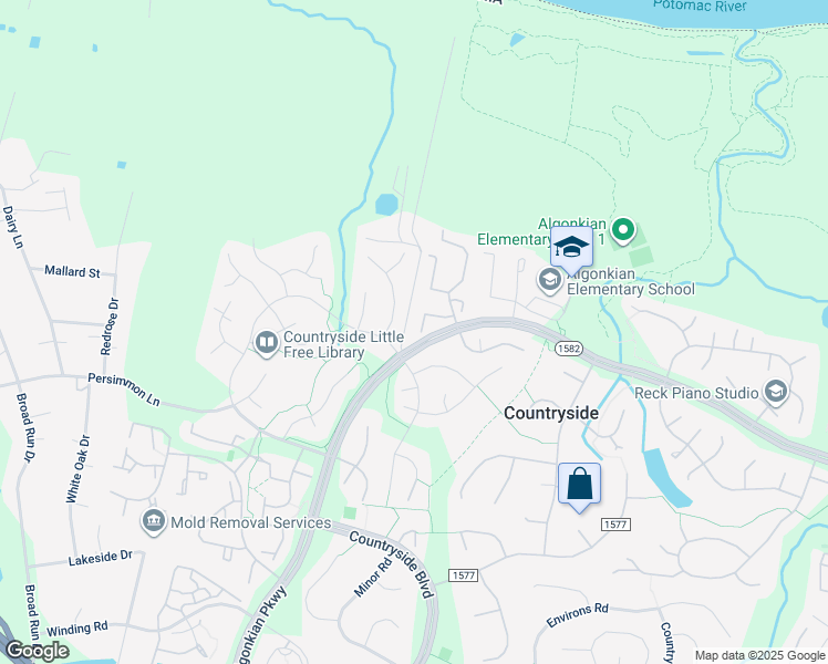 map of restaurants, bars, coffee shops, grocery stores, and more near 40 Paxton Court in Sterling